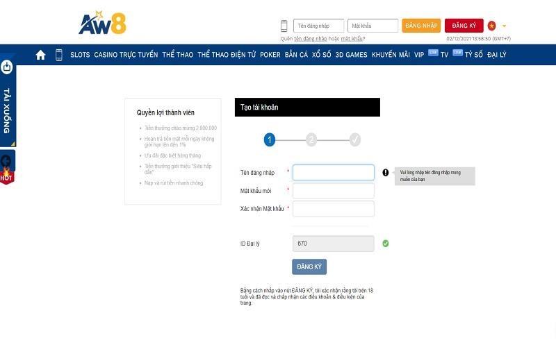 đăng nhập AW8